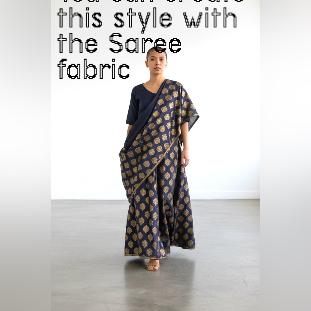 Nwots Imported Elegant Blue and Gold Saree - unfinished fabric extra long